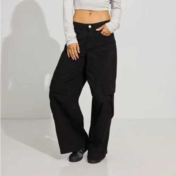 Garage Black Wide Leg Cargo Pants - Picture 1 of 5